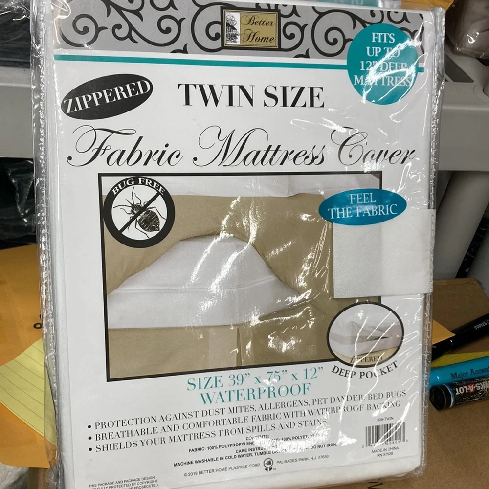 Twin size fabric mattress, cover bed bug proof fully zippered by Better Home